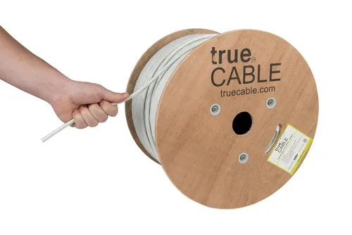 Miniatura 25 de TRUE CABLE Cable Ethernet a granel de elevación blindada Cat6A, 1000 pies, azul, cobre sólido desnudo 23 AWG, 750 MHz, F/UTP, PoE++ 100 W
