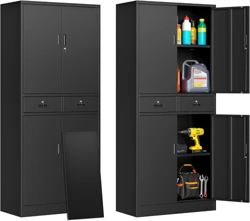 Miniatura 11 de Gabinete de almacenamiento de metal, armario de almacenamiento con bloqueo de 36 pulgadas de alto, armarios de metal con puertas y 2 estantes Negro
