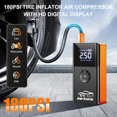 Miniatura 2 de Arrancador con compresor de aire, 8000 A 180 PSI, batería portátil de coche (todo gasolina/12L diesel) 12 V caja de salto de automóvil cargadores