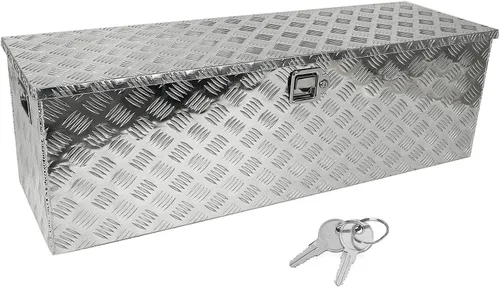 Miniatura 14 de Caja de herramientas de aluminio negro de 39 x 13 x 10 pulgadas con cerradura y llaves, caja de herramientas de 5 barras de banda de rodadura, caja