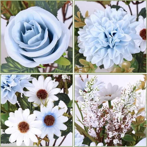 Miniatura 5 de Dremisland Fake Flower Bouquets,2 Packs Silk Rose Daisy Bouquet Artificial Flower Arrangement Realistic Rose Bouquets for Centerpiece Table Wedding