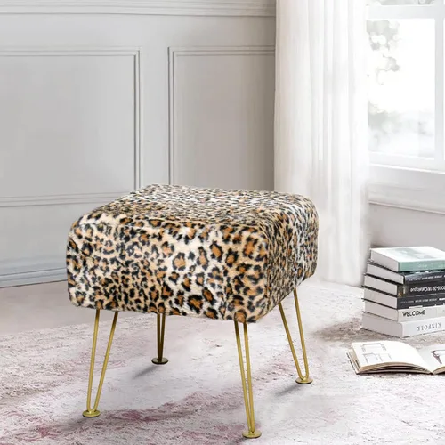 Otomano cuadrado con estampado de leopardo de 17"x17"x17", de piel sintética, banco de entrada, reposapiés, taburete, asiento de acento, otomano