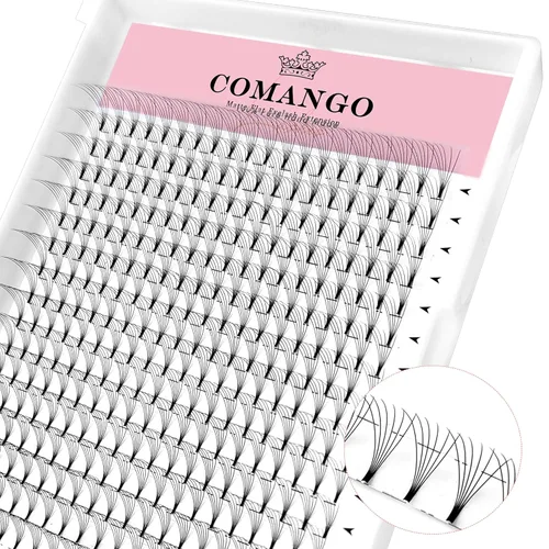 Miniatura 20 de CoMango Extensiones de pestañas de volumen 3D/4D/5D/6D/10D, grosor de 0.003 in, rizo C/D, tallo corto de 0.315-0.591 in, extensiones de pestañas