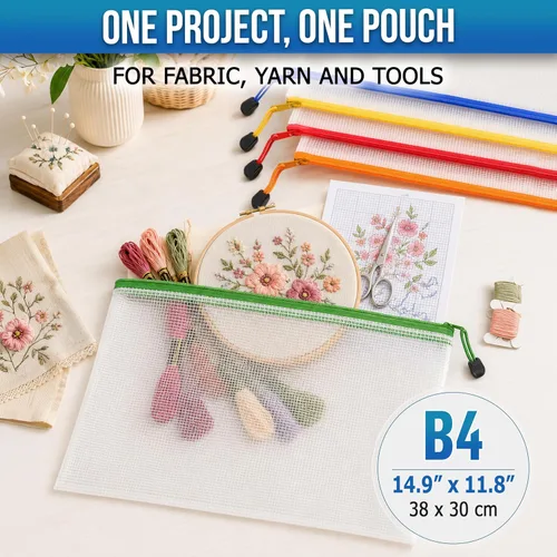 Miniatura 2 de Paquete de 5 bolsas transparentes para proyectos con cremallera B4 (12 x 15 pulgadas), bolsa de almacenamiento para manualidades, punto de cruz
