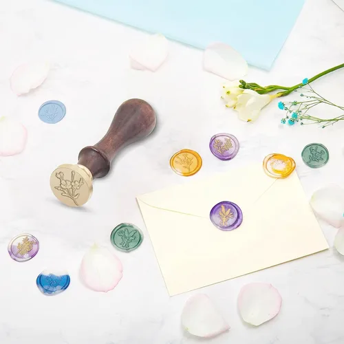 Miniatura 5 de Juego de sellos de cera para flores y plantas, kit de sellos de sellado botánico, rosa romántica, elegante, lavanda, hojas de eucalipto, cosmos