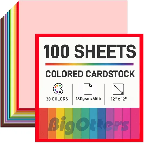 BigOtters 100 hojas de cartulina, papel de impresora de cartulina de colores, 30 colores surtidos, papel de construcción, para manualidades, álbumes