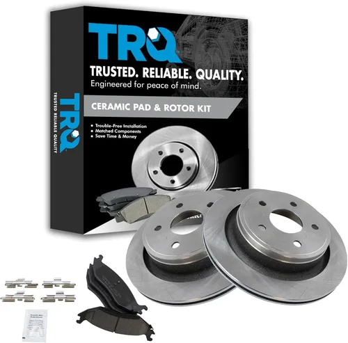 Miniatura 149 de TRQ Kit de rotor de freno trasero y pastillas de cerámica Posi premium compatible con camioneta Chevy GMC