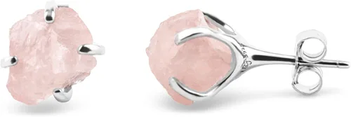 Miniatura 123 de Natural raw gemstone stud earrings with white gold over 925 sterling silver, 6 to 7mm rough genuine quality birthstone gift for her, Uniquelan