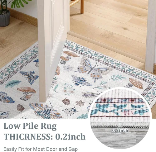Miniatura 7 de ROYHOME - Alfombra con diseño de hongos e insectos, para pasillos, cocina o baño, antideslizante, lavable, suave, larga, 2 x 6, beige