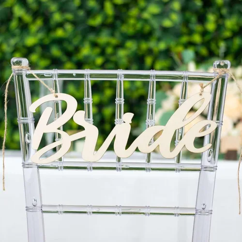 Miniatura 8 de Efavormart - Juego de 2 letreros de madera natural para silla de novia y novio, caligrafía de 12 x 5 pulgadas, accesorios para fotos de boda