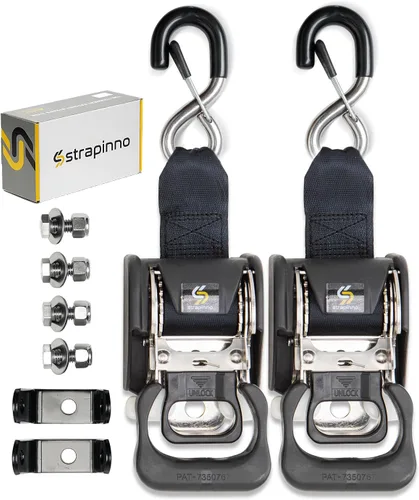 Strapinno 2 correas de trinquete retráctiles de acero inoxidable (1 7/8 pulgadas x 4 pies) para remolque de barco, soportes de montaje adicionales y