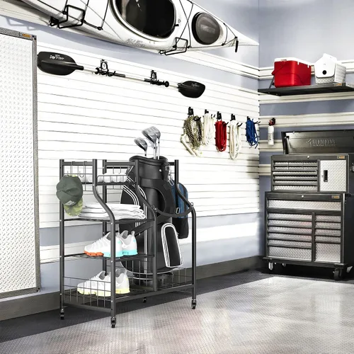 Miniatura 2 de WALMANN Soporte para bolsa de golf de garaje, almacenamiento grande para bolsas de golf con accesorios de golf, estantes de almacenamiento