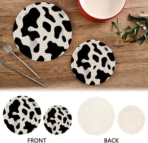 Miniatura 4 de Kigai Juego de 2 salvamanteles con textura de vaca para cocina, salvamanteles de tejido de hilo de algodón puro para platos calientes, cuencos
