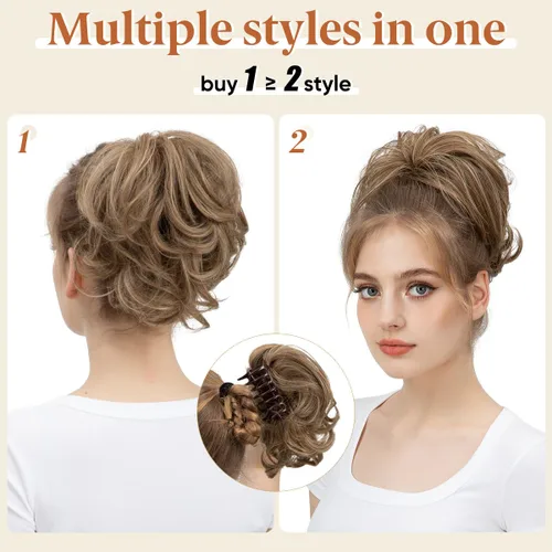 Miniatura 7 de Pinza de pelo con clip de garra, moño corto, pieza de cabello de moño desordenado, extensiones de cabello flexibles, ramificación de cabello Gris