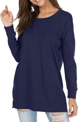 Miniatura 2 de levaca - Suéter largo otoñal casual para mujer de mangas largas abierto a los costados sin botones estilo túnica