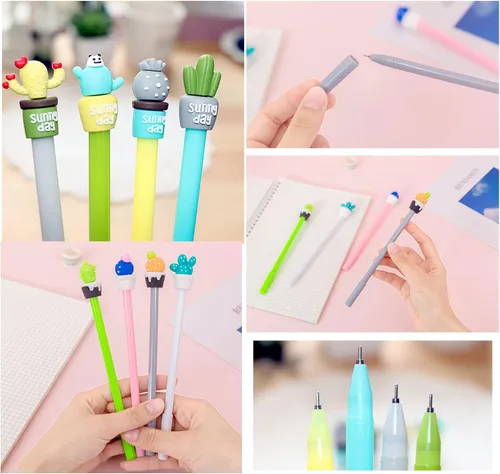 Miniatura 3 de YYaaloa 32 bolígrafos de tinta de gel novedosos con diseño de cactus de 0.020 in, tinta negra, estilos surtidos, divertidos bolígrafos kawaii a