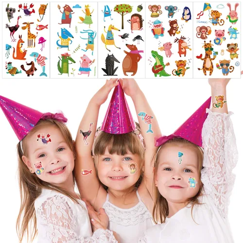 Miniatura 5 de Konsait 24 hojas de tatuajes temporales de animales para niños (más de 230 unidades), tatuajes falsos de animales marinos de la selva del zoológico