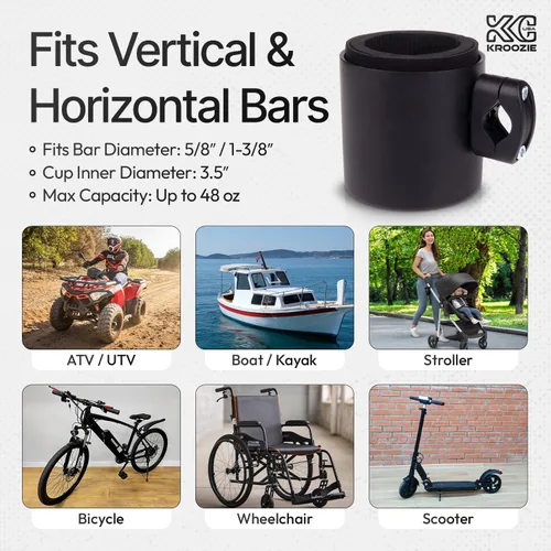 Miniatura 4 de Kroozie Stealth - Soporte para botella de bicicleta – Resistente portavasos de acero inoxidable para bicicleta para manillar – Para barras