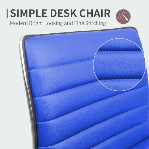 Miniatura 5 de JUMMICO Silla de oficina de tocador sin brazos con ruedas, pequeña y bonita silla de escritorio de maquillaje de cuero acanalado giratoria para Azul