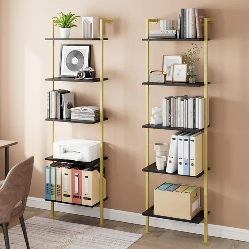 Miniatura 6 de Acovy Estantería de 5 niveles de madera maciza, estante estrecho para libros, estantería de madera, estante de escalera de montaje en pared, estante