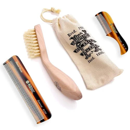 Miniatura 10 de Kent BRD2 - Cepillo de cerdas de jabalí para barba para hombre, cerdas de jabalí blancas naturales especialmente cortadas para dar forma y aseo