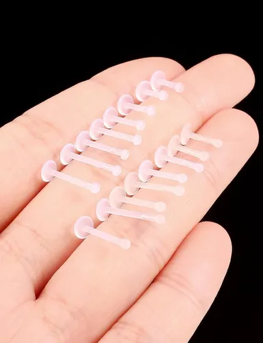 Miniatura 2 de Aretes transparentes con parte trasera plana de 18 G y 16 G para deportes de nariz, plástico de silicona, retenedores de cartílago para tragus