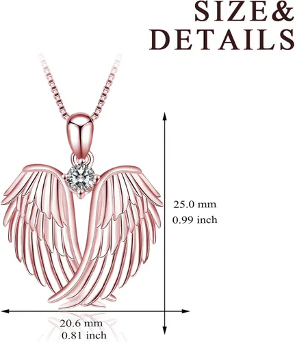 Miniatura 4 de YFN Collar de alas de ángel de plata de ley 925 con colgante de alas de ángel guardián, collar de piedra natal para mujeres y niñas, joyería