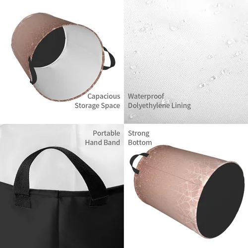 Miniatura 4 de Cesta circular con estampado de oro rosa, impermeable, cesta organizadora de lavandería, con asas, para ropa, juguetes, pequeña