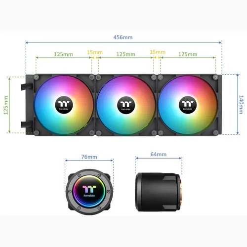 Miniatura 7 de Thermaltake TH420 ARGB Sync V2 Refrigerador de CPU de Líquido/Refrigeración Líquida AlO/Ventilador 140mm*3/PWM 500~2000 RPM/Bloque de Agua Negro