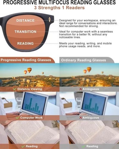 Miniatura 2 de Lentes de lectura fotocromáticos progresivos multienfoque con bloqueo de luz azul para computadora para mujer