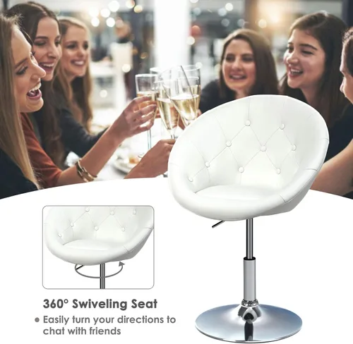 Miniatura 6 de HAPPYGRILL Silla de tocador, taburetes de bar giratorios con marco cromado y respaldo redondo copetudo, silla de maquillaje de altura ajustable