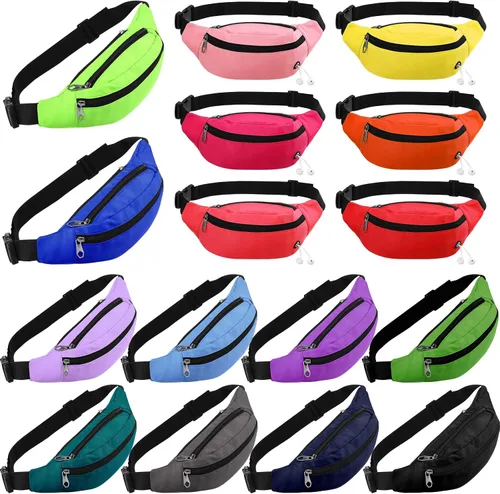 Miniatura 8 de Kajaia Riñonera de neón de 16 piezas, a granel, bolsas de cintura ajustables a granel, juego de cintura impermeable para mujeres y hombres, bolsa
