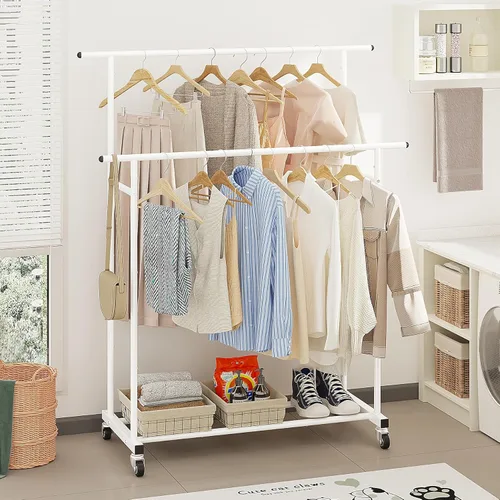 Miniatura 4 de Calmootey Perchero de Ropa de Doble Barra, Perchero Colgante Rodante, Organizador de Ropa Portátil para Dormitorio, Sala de Estar, Tienda de Ropa