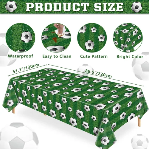 Miniatura 7 de Paquete de 4 manteles para fiesta de fútbol, manteles deportivos rectangulares de plástico, fundas de mesa para fiestas temáticas deportivas