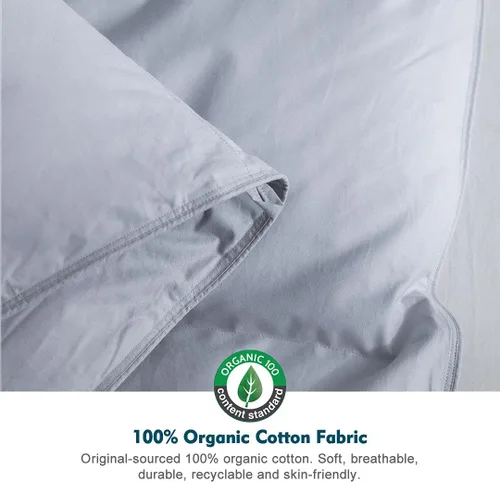 Miniatura 7 de Edredón de plumas grises tamaño individual, 100% algodón orgánico, medio cálido para todas las estaciones, lavable a máquina, relleno de edredón