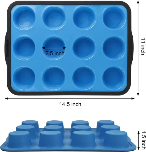 Miniatura 2 de Aichoof Molde de silicona antiadherente para magdalenas con marco de acero inoxidable reforzado en el interior, molde para hornear magdalenas
