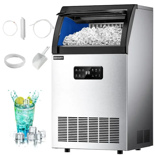 Miniatura 11 de EUHOMY Máquina comercial para hacer hielo, 85 libras/24 horas, 36 cubitos de hielo en 8-12 minutos, máquina de hielo debajo del mostrador con filtro