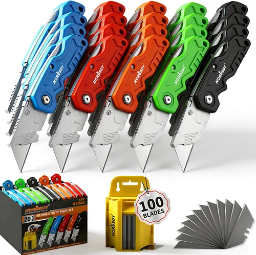 Miniatura 3 de HORUSDY Paquete de 4 cuchillos utilitarios de cortadores de caja, cortador de caja retráctil de carcasa de aluminio resistente para cartón, cajas