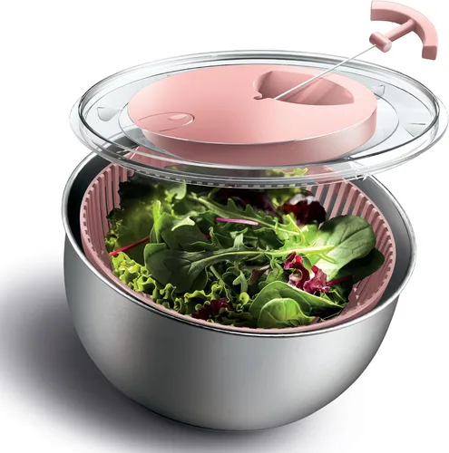 COOK WITH COLOR Lavadora de lechugas y secadora de verduras para una fácil preparación de ensaladas, base antideslizante con mango de tracción, Rosa