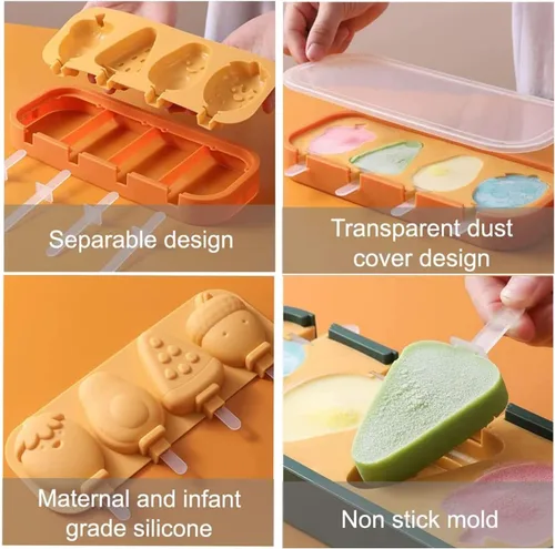 Miniatura 2 de Moldes de mini paletas reutilizables para niños y bebés, moldes reutilizables para paletas lindas de frutas y animales, moldes de silicona sin BPA