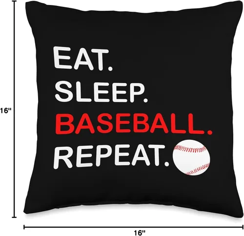 Miniatura 4 de Funny Baseball Lover Eat Sleep Baseball Repeat Eat Sleep Repeat Lovers - Almohada de béisbol divertida, 16 x 16 pulgadas, multicolor