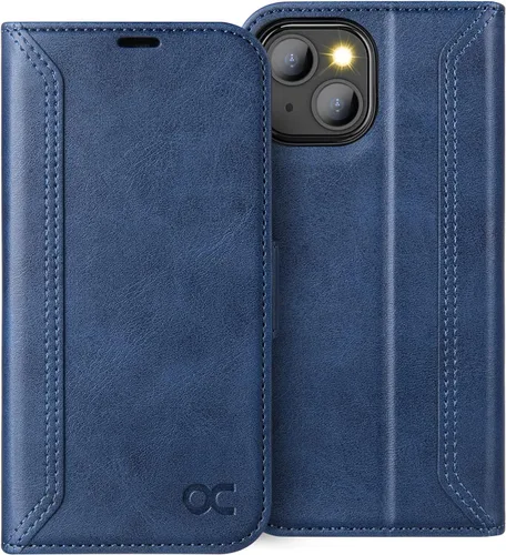 Miniatura 13 de OCASE Funda tipo cartera compatible con iPhone 13, de piel sintética con tapa tipo folio, con tarjetero, bloqueo RFID, soporte