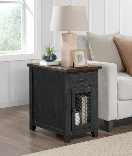 Miniatura 16 de Martin Svensson Home Mesa de silla - Negro antiguo y miel - Estilo rústico - con un cajón y armario para almacenamiento