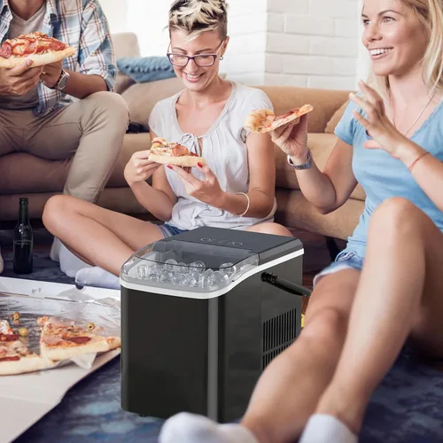 Miniatura 7 de NEWBULIG Encimera para hacer hielo con asa, máquina de hielo portátil, 9 cubos de hielo en 6 minutos, 26 libras en 24 horas, limpieza automática