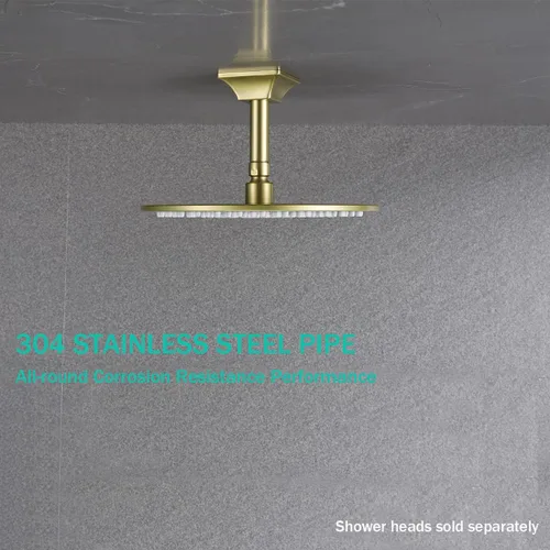 Miniatura 5 de Brazo de ducha montado en el techo de 4 pulgadas, extensión de cabezal de ducha dorado con escudo único a juego, conexión estándar de 1/2 pulgada