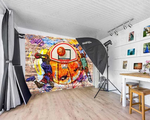 Miniatura 3 de Fondo de baloncesto con temática de graffiti, arte de fotografía deportiva, para decoración de fiesta de cumpleaños, pancarta, cabina de fotos