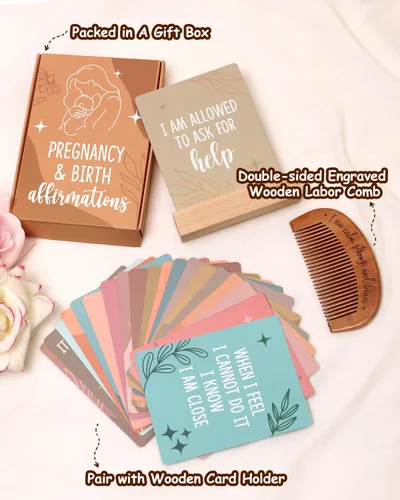 Miniatura 2 de Levfla Tarjetas de afirmación de embarazo y nacimiento con peine de trabajo grabado de madera, fomento de la producción, estímulo positivo, regalos