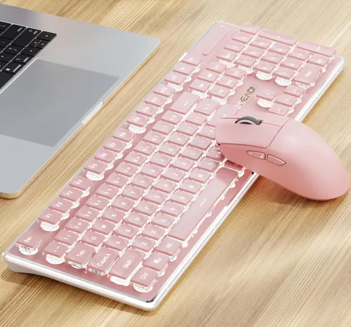 Miniatura 11 de SEUNKWANG EWEADN V3 Combo de Teclado y Mouse Inalámbrico con Retroiluminación Azul, Panel Metálico, Teclado y Mouse de Computadora Recargable