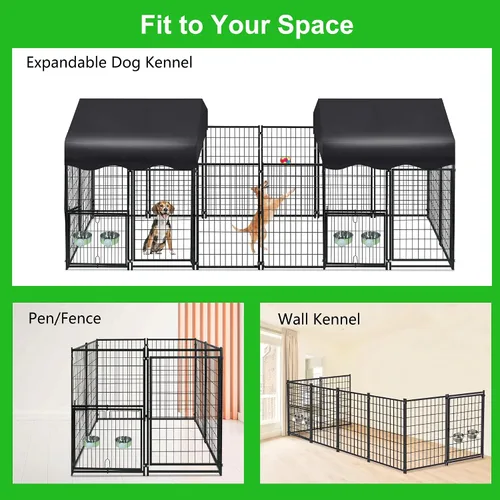 Miniatura 8 de Perrera para Perros al Aire Libre 4x4.2x4.5 pies, Perrera Exterior para Perros con Techo, Perreras Grandes para Perros con Puerta Giratoria y 2