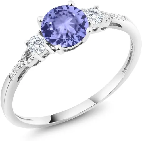 Miniatura 152 de Gem Stone King Anillo de compromiso de 3 piedras preciosas redondas de oro blanco de 10 quilates con piedra natal de 0.236 in con piedra natal